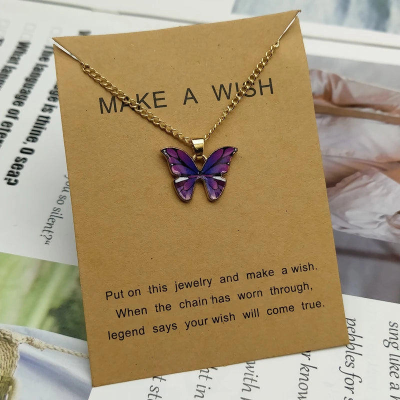 Dospita Korea Fashion Butterfly Pendant Necklace For Girl Women Stainless Steel Chain Cute Lovely Insect Enamel Necklace Neck Jewelry