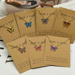 Dospita Korea Fashion Butterfly Pendant Necklace For Girl Women Stainless Steel Chain Cute Lovely Insect Enamel Necklace Neck Jewelry