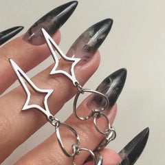 Dospita Hip Hop Hollow Love Heart Four Point Star Huggies Hoop Earrings Steampunk Grunge Gothic Dangle Earrings for Women Girls