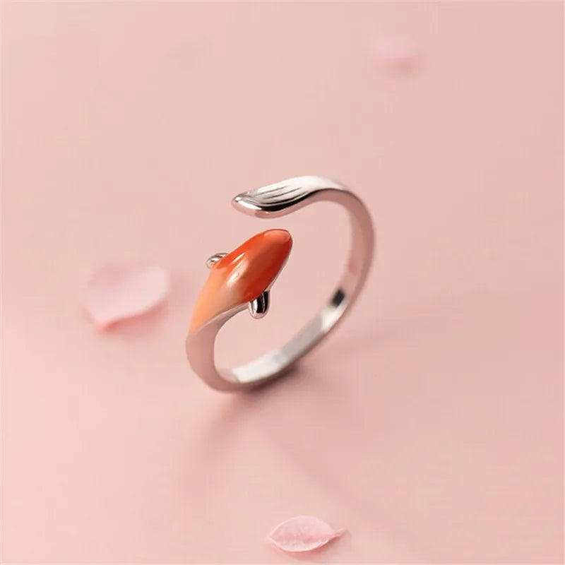 Dospita Vintage Cute Carp Fish Dolphin Opening Rings Chinese Feng Shui Ring Bring Good Lucky Wealth  Fashion Animal Jewelry For Women