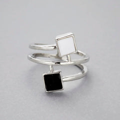 Dospita Punk Fashion Twining Multi-layer Ring Geometric Square White Black Enamel Rings For Couple Simple Dating Gift Party Jewelry