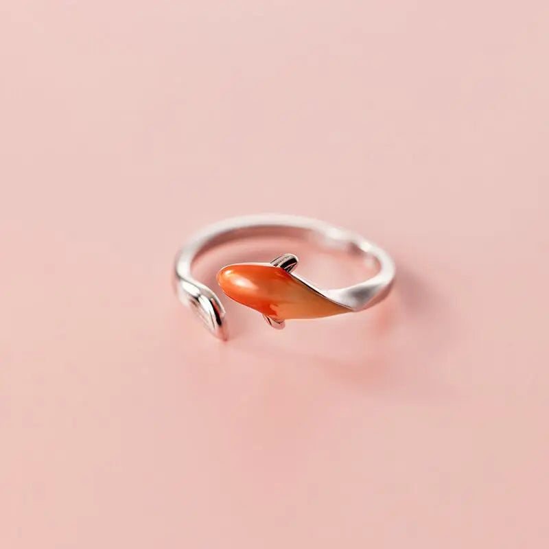 Dospita Vintage Cute Carp Fish Dolphin Opening Rings Chinese Feng Shui Ring Bring Good Lucky Wealth  Fashion Animal Jewelry For Women