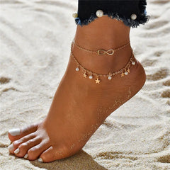 Dospita Female Bohemian Stars Heart Summer Anklets For Women Crystal Ankle Bracelets Girls Barefoot on Leg Chain Jewelry Gift