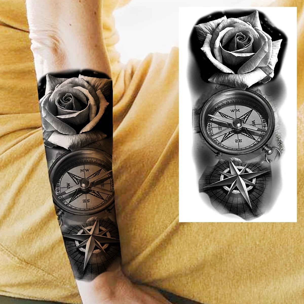 Dospita  -  Black Pirate Ship Temporary Tattoos For Women Men Realistic Lion Vampire Compass Flower Fake Tattoo Sticker Forearm Tatoos DIY