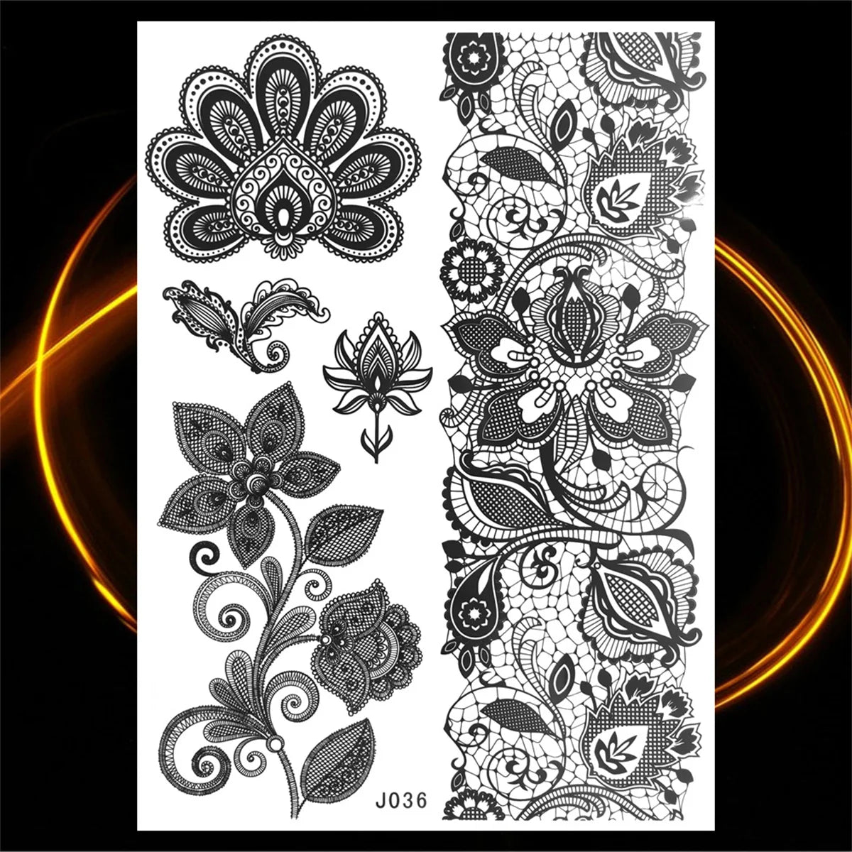 Dospita  -  Black Henna Lotus Pendant Temporary Tattoos For Women Adult DreamCatcher Elephant Fake Tattoo Body Art Underboob Tatoos