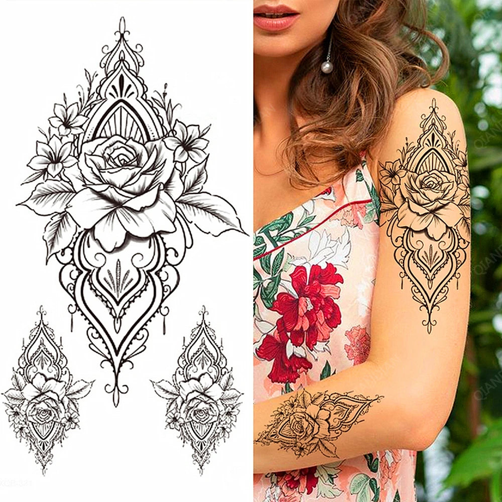 Dospita  -  Sexy Flower Bird Temporary Waterproof Tattoo Sticker Girl Butterfly Dreamcatcher Cross Body Arm Sleeve Chest Fake Totem Women