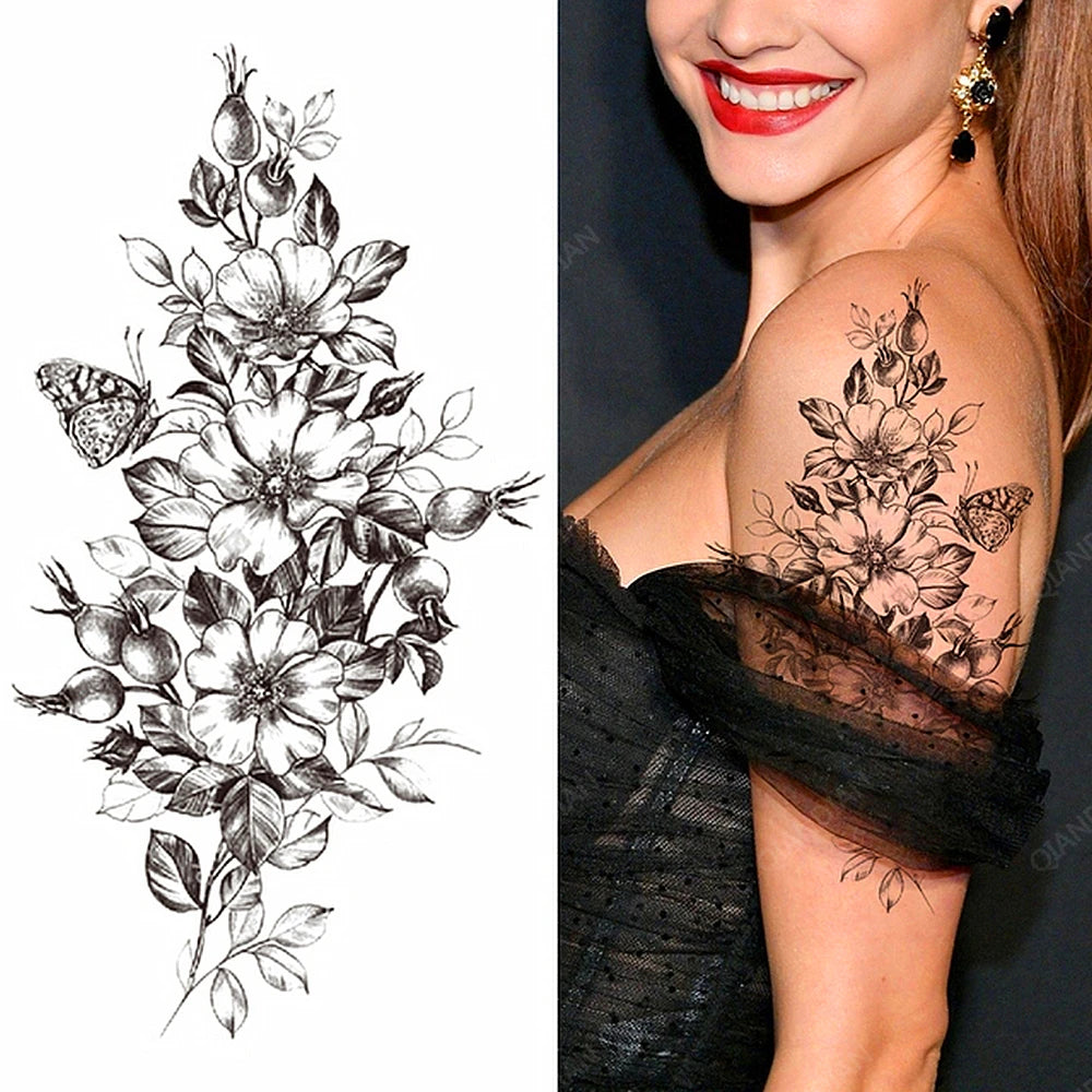 Dospita  -  Sexy Flower Bird Temporary Waterproof Tattoo Sticker Girl Butterfly Dreamcatcher Cross Body Arm Sleeve Chest Fake Totem Women