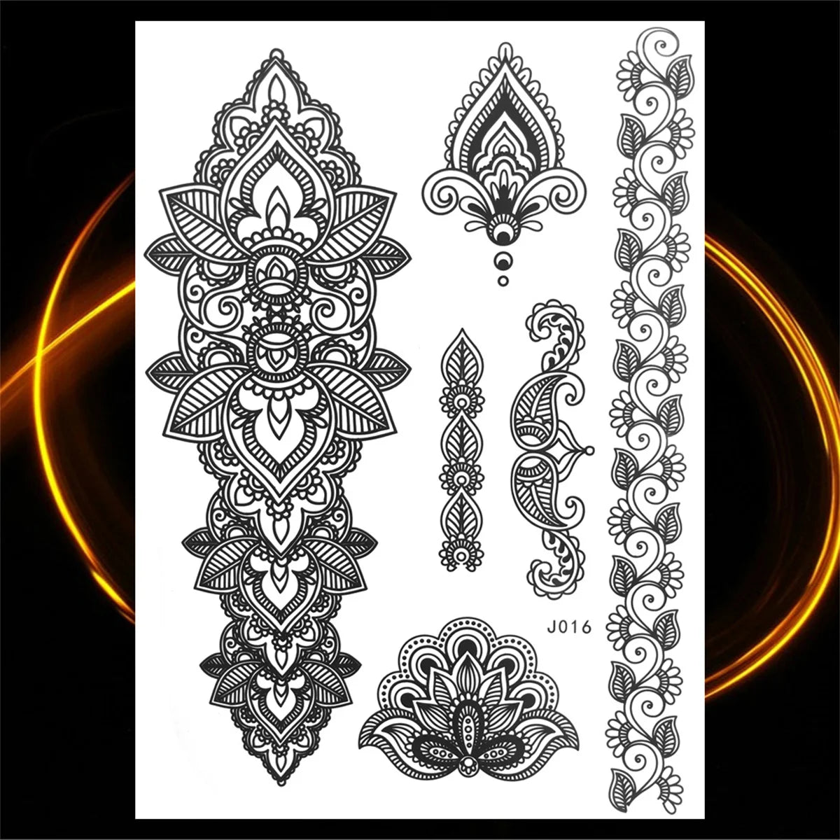 Dospita  -  Black Henna Lotus Pendant Temporary Tattoos For Women Adult DreamCatcher Elephant Fake Tattoo Body Art Underboob Tatoos