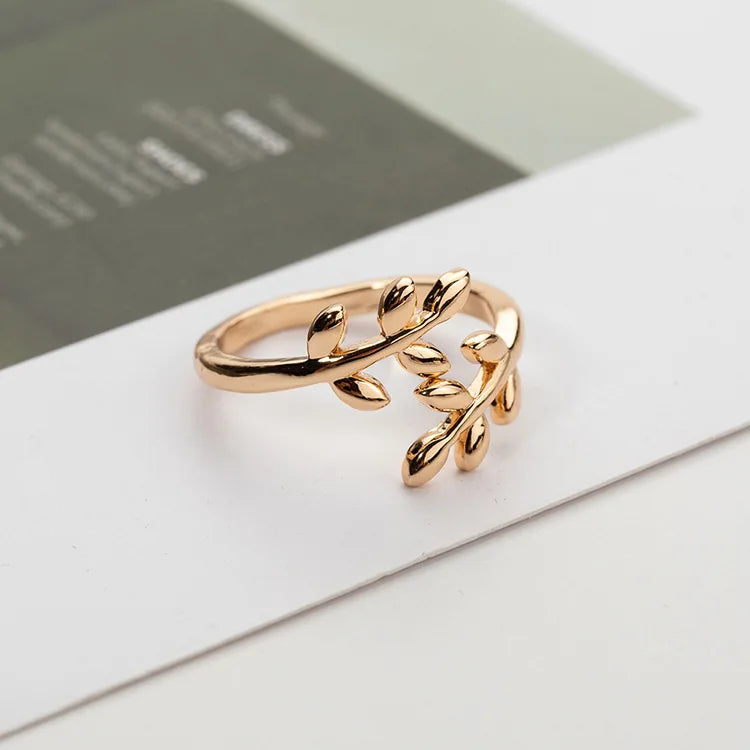 Dospita  -  Charms Two colors Olive Tree Branch Leaves Open Ring for Women Girl Wedding Rings Adjustable Knuckle Finger Jewelry