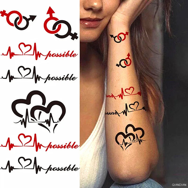 Dospita  -  Black Alphabet Letter Temporary Tattoo Sticker Arm Sleeve Love Word Heart Lightning Fashion Fake Body Leg Finger Women Totem