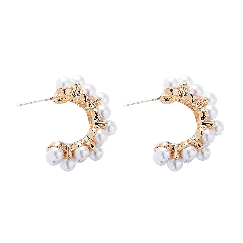 Dospita New Fashion Vintage Japan Korean Hoop Earrings For Women Handmade Sweet Simulated Pearl Circle Jewelry Pendientes Gifts