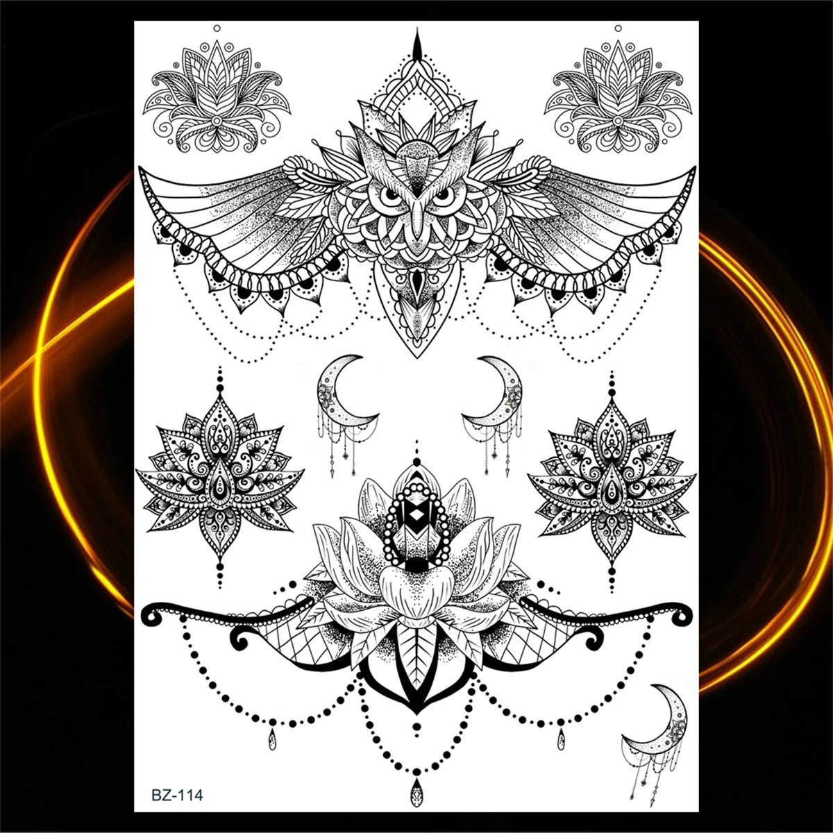 Dospita  -  Black Henna Lotus Pendant Temporary Tattoos For Women Adult DreamCatcher Elephant Fake Tattoo Body Art Underboob Tatoos