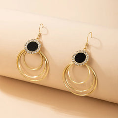 Dospita  Bohemia Circle Rhinestone Drop Earrings for Women Fashion Geometry Black Dripping Oil Girls Wedding Jewelry