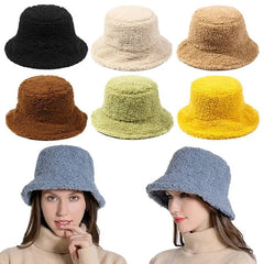 Dospita Lamb Wool Faux Fur Bucket Hat Winter Warm Teddy Velvet Hats for Women Lady Thicken Bob Panama Outdoor Fisherman Hat Caps