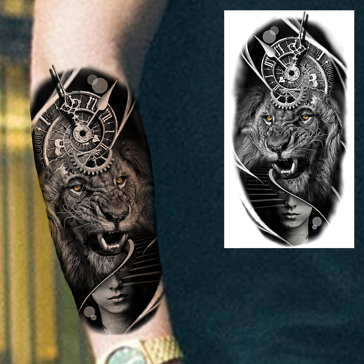 Dospita  -  Black Clown Temporary Tattoos For Women Men Realistic Lion Crown Pirate Captain Scary Fake Tattoo Sticker Forearm Tatoos DIY