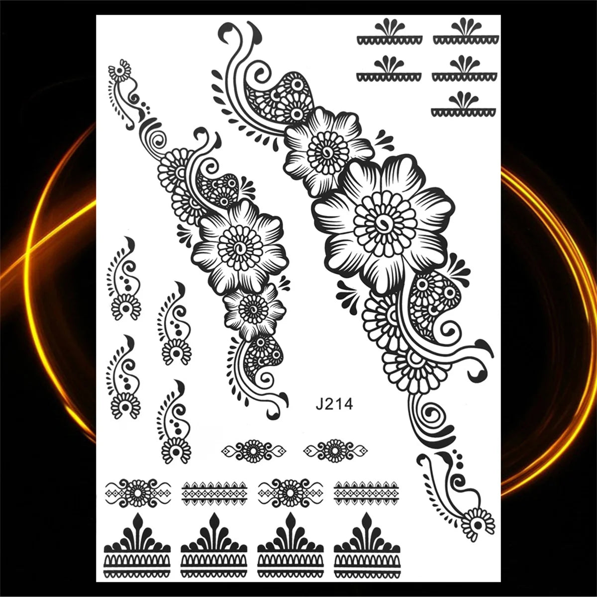 Dospita  -  Black Henna Lotus Pendant Temporary Tattoos For Women Adult DreamCatcher Elephant Fake Tattoo Body Art Underboob Tatoos