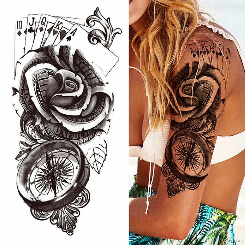 Dospita  -  Sexy Flower Bird Temporary Waterproof Tattoo Sticker Girl Butterfly Dreamcatcher Cross Body Arm Sleeve Chest Fake Totem Women