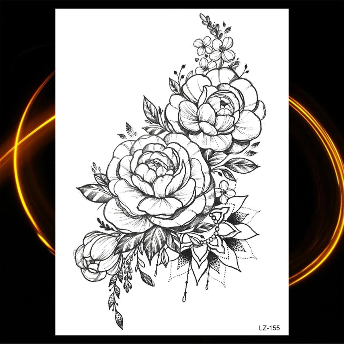 Dospita  -  3D Black Rose Flower Mandala Pendant Temporary Tattoos For Women Adult Lotus Peony Compass Fake Tattoo Sexy Thigh Washable Tatoo