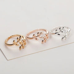 Dospita  -  Charms Two colors Olive Tree Branch Leaves Open Ring for Women Girl Wedding Rings Adjustable Knuckle Finger Jewelry