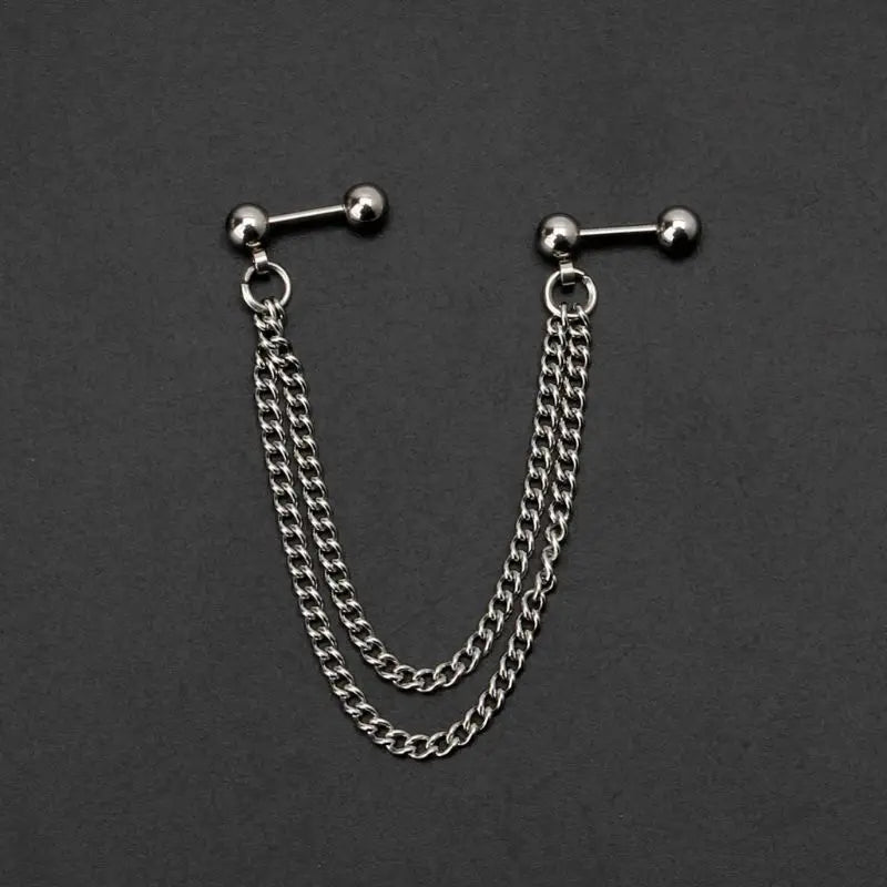 Dospita  -  Hot 1Pc Punk Ball Stud Cartilage Ear Wrap Double Chain Piercing Earring Unisex