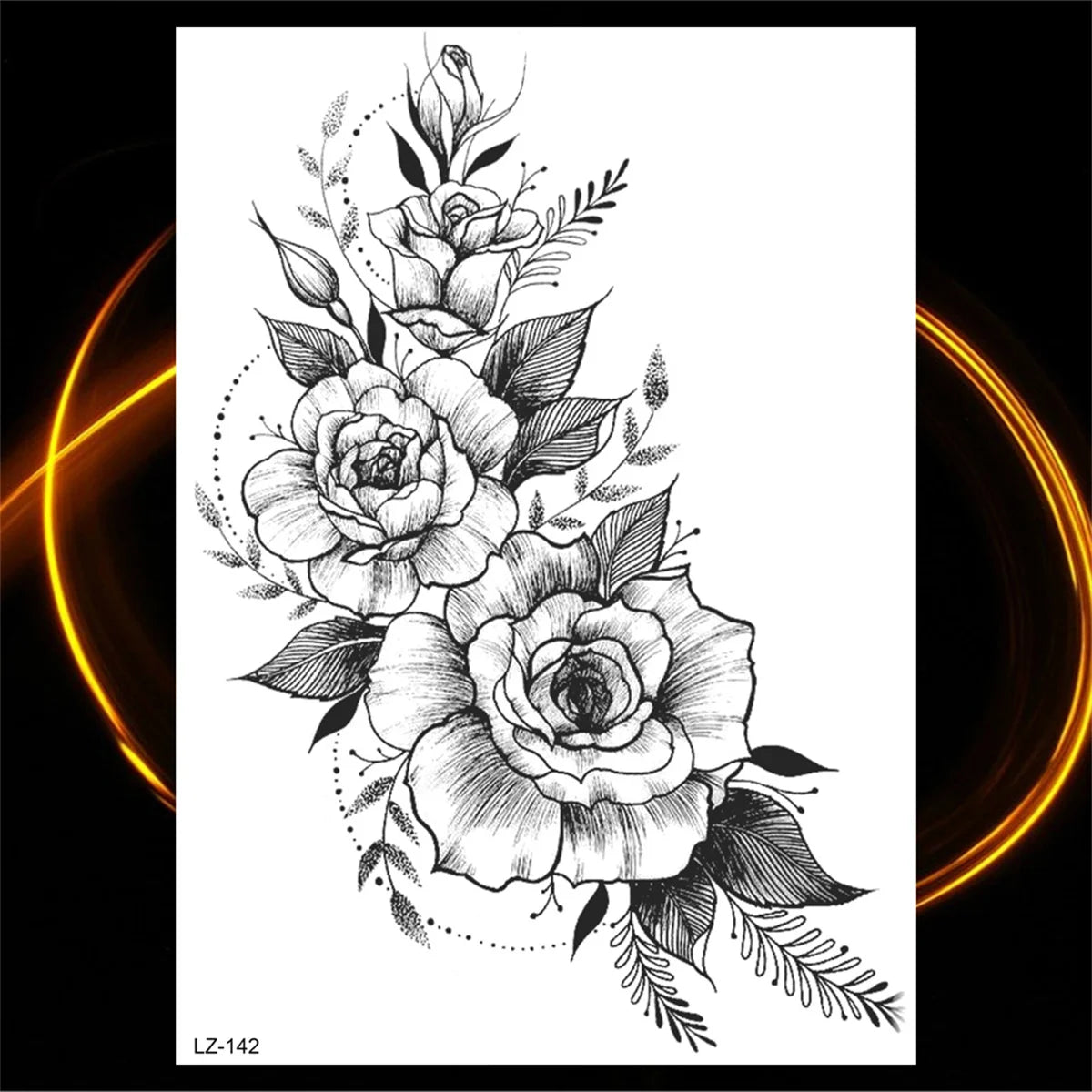 Dospita  -  3D Black Rose Flower Mandala Pendant Temporary Tattoos For Women Adult Lotus Peony Compass Fake Tattoo Sexy Thigh Washable Tatoo