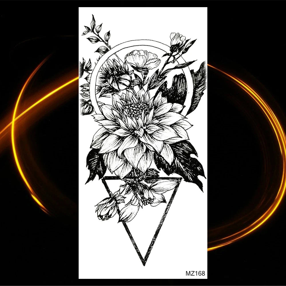 Dospita  -  Black Realistic Rose Flower Temporary Tattoos For Women Adult Girl Peony Realistic Fake Tattoowashable Half Sleeve Tatoos Decal