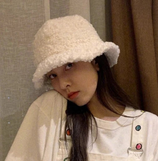 Dospita Lamb Wool Faux Fur Bucket Hat Winter Warm Teddy Velvet Hats for Women Lady Thicken Bob Panama Outdoor Fisherman Hat Caps