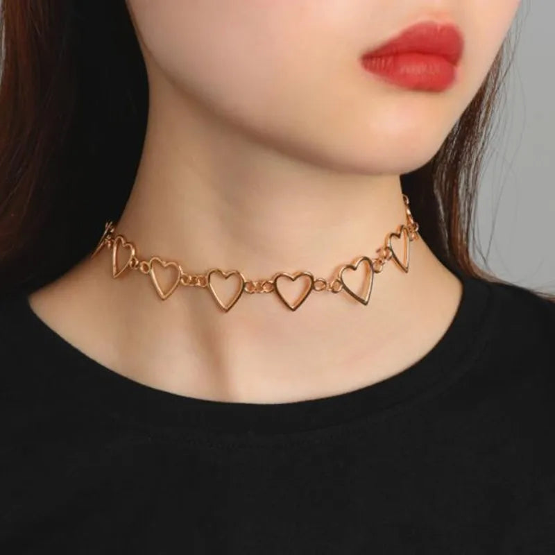 Dospita New Hollow Korean Sweet Love Heart Choker Necklace Statement Girlfriend Gift Cute Bicolor Necklace Jewelry Collier Femme