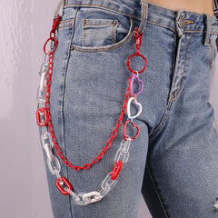 Dospita Hip Hop Resin Chain Keychain Men Women Cute Waist Chain Multicolor Acrylic Heart Pants Trousers Chain Punk Jewelry