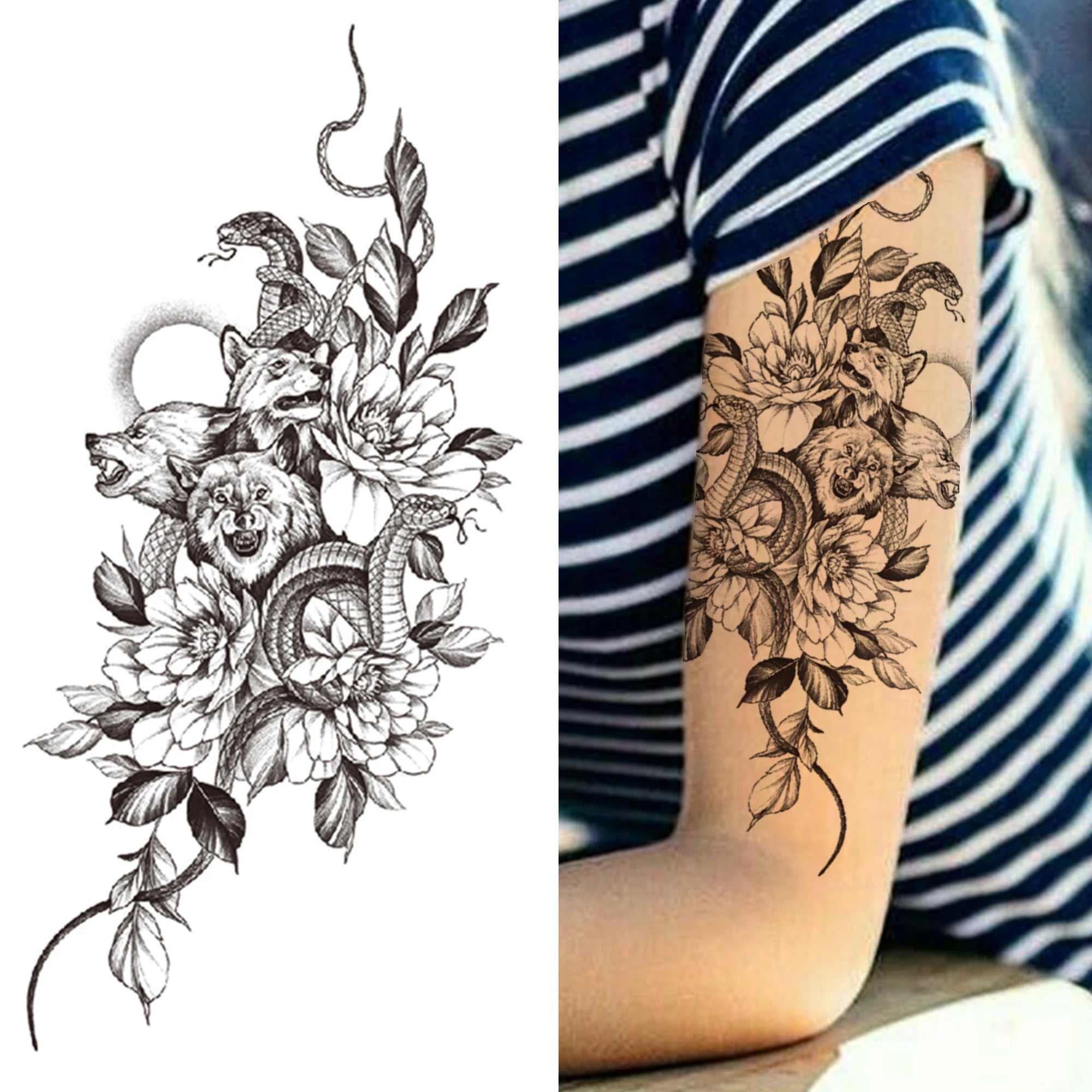 Dospita  -  Black 3D Rose Temporary Tattoo For Women Girls Adult Peony Dahlia Flower Tattoos Sticker Black Flora Glory Geometric Arm Tatoos