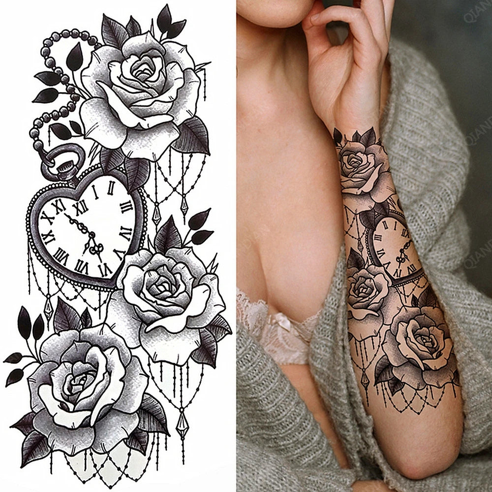 Dospita  -  Sexy Flower Bird Temporary Waterproof Tattoo Sticker Girl Butterfly Dreamcatcher Cross Body Arm Sleeve Chest Fake Totem Women