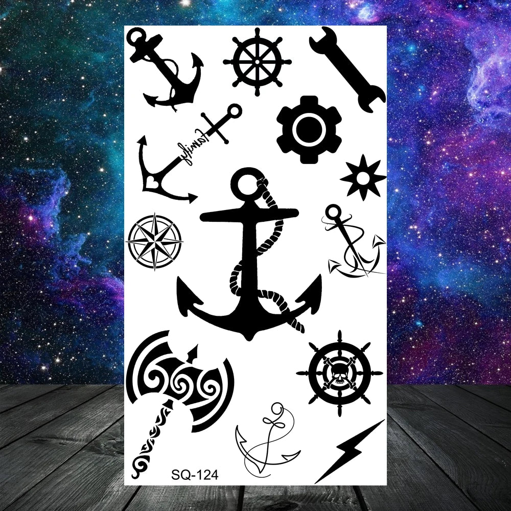 Dospita  -  Anchor Pirate Skull Temporary Tattoos For Women Adult Men Kids Boy Astronaut Ship Seahorse Fake Tattoo Neck Arm Hand Small Tatoo