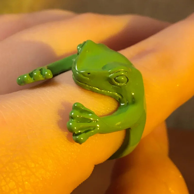 Dospita Korean Cute Green Frog Adjustable Finger Rings for Women Girls Teens Punk Fashion Frogs Toad Cool Ring Hiphop Animal Jewelry