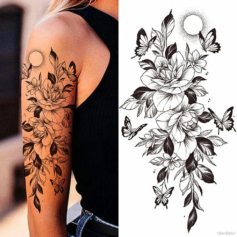 Dospita  -  Sexy Flower Bird Temporary Waterproof Tattoo Sticker Girl Butterfly Dreamcatcher Cross Body Arm Sleeve Chest Fake Totem Women