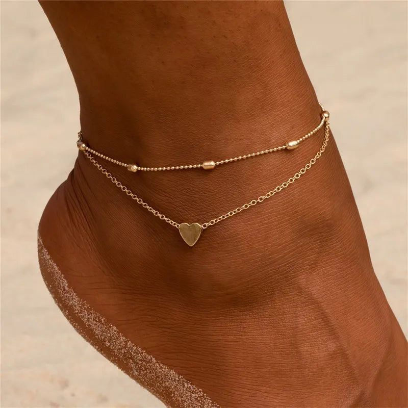 Dospita Female Bohemian Stars Heart Summer Anklets For Women Crystal Ankle Bracelets Girls Barefoot on Leg Chain Jewelry Gift