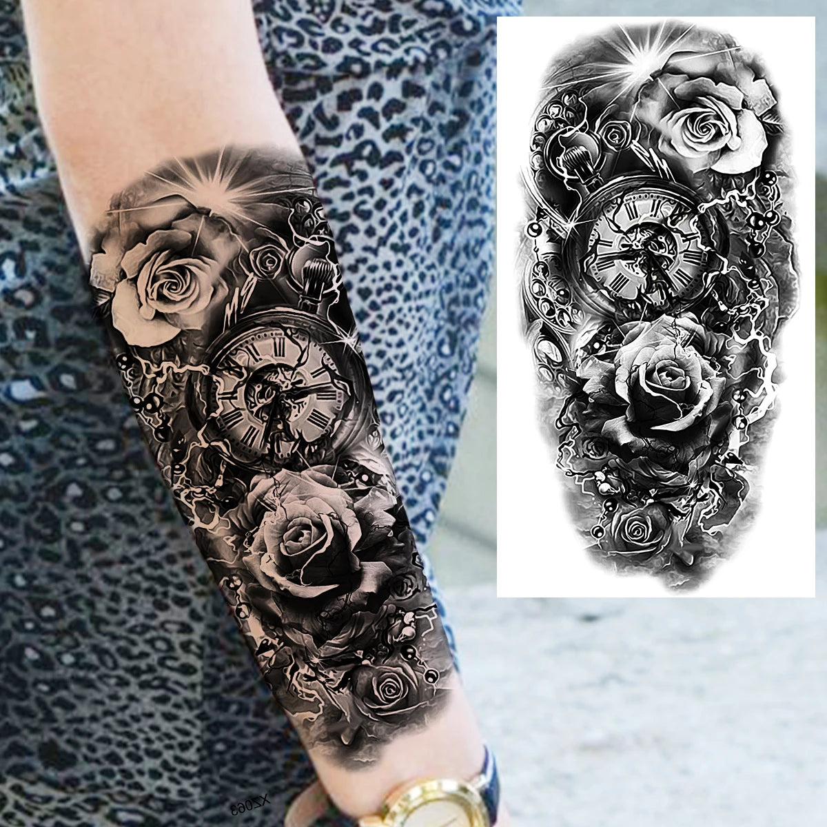 Dospita  -  Black Forest Temporary Tattoos For Women Men Realistic Clown Mask Skull Dahlia Fake Tattoo Sticker Forearm Leg Tatoos Hot Sale