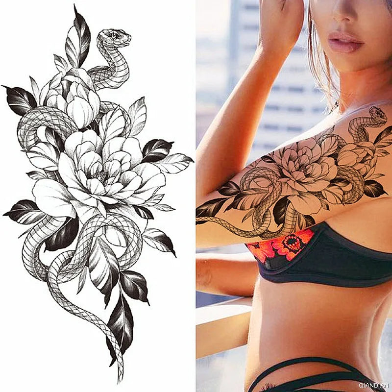 Dospita  -  Sexy Flower Bird Temporary Waterproof Tattoo Sticker Girl Butterfly Dreamcatcher Cross Body Arm Sleeve Chest Fake Totem Women