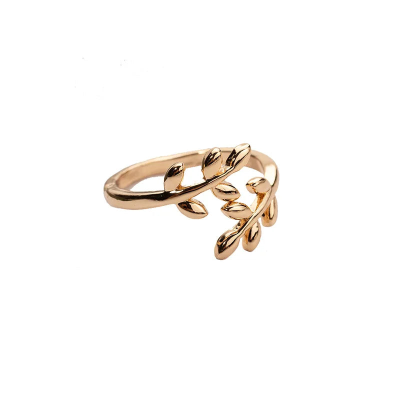 Dospita  -  Charms Two colors Olive Tree Branch Leaves Open Ring for Women Girl Wedding Rings Adjustable Knuckle Finger Jewelry