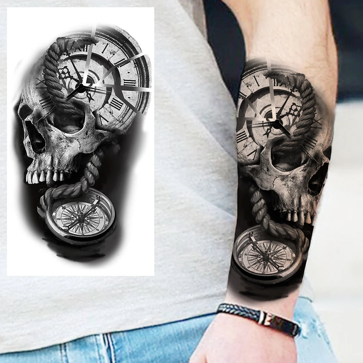 Dospita  -  Black Pirate Ship Temporary Tattoos For Women Men Realistic Lion Vampire Compass Flower Fake Tattoo Sticker Forearm Tatoos DIY