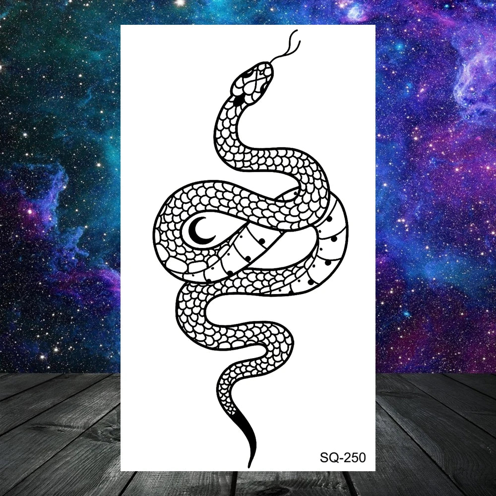 Dospita  -  3D Realistic Snake Moon Temporary Tattoos For Women Adult Men Kids Rose Flower Skull Wolf Fake Tattoo Neck Arm Hands Small Tatoo