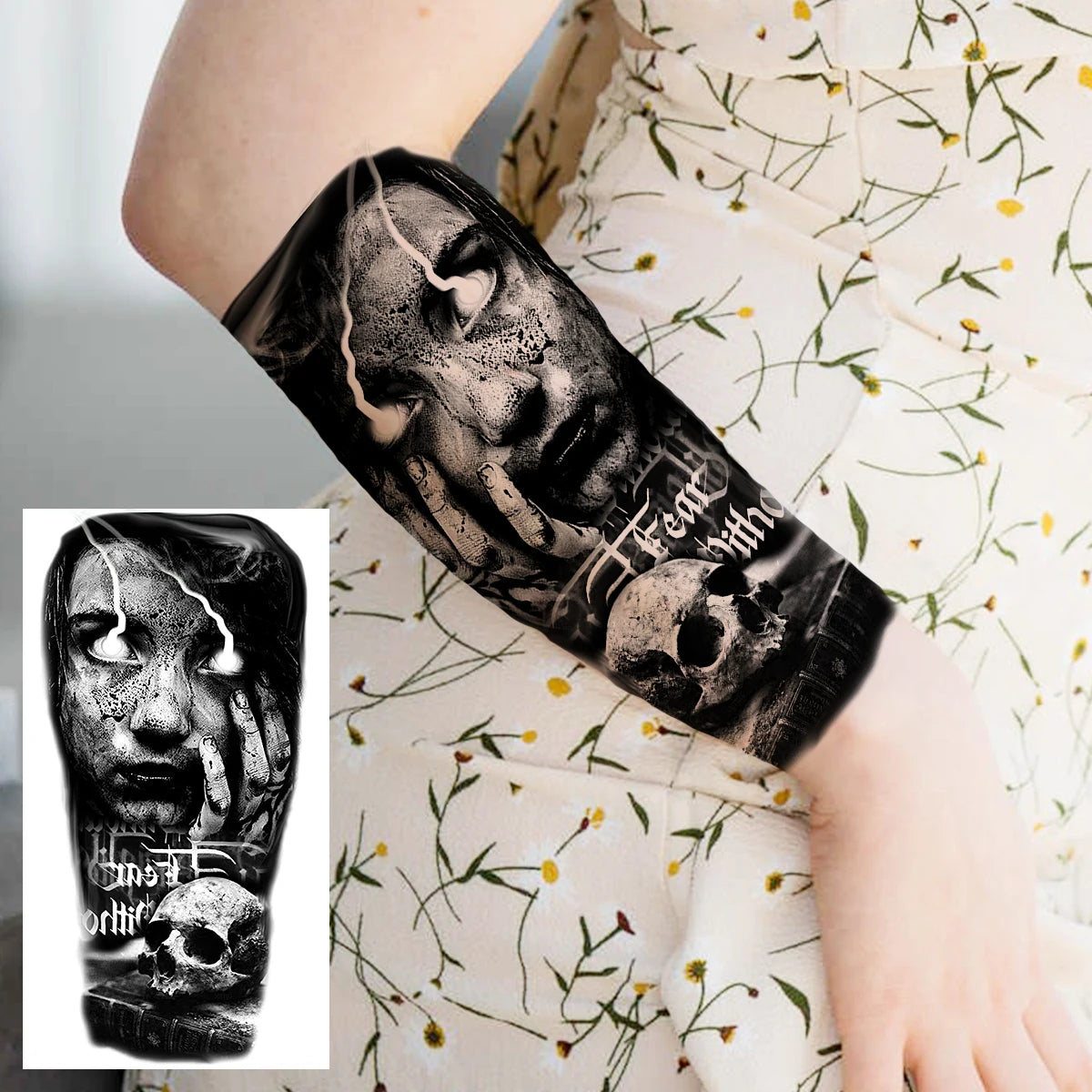 Dospita  -  Black Clown Temporary Tattoos For Women Men Realistic Lion Crown Pirate Captain Scary Fake Tattoo Sticker Forearm Tatoos DIY