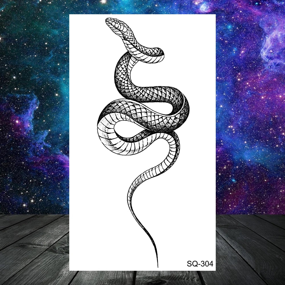 Dospita  -  3D Realistic Snake Moon Temporary Tattoos For Women Adult Men Kids Rose Flower Skull Wolf Fake Tattoo Neck Arm Hands Small Tatoo