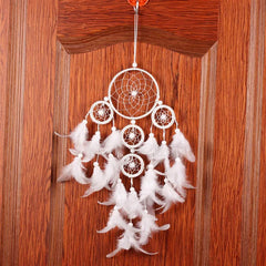 Dospita Big Dreamcatcher Wind Chime White Feather Dream Catcher Car Hanging Decoration 5 Circular Home Decor Gift