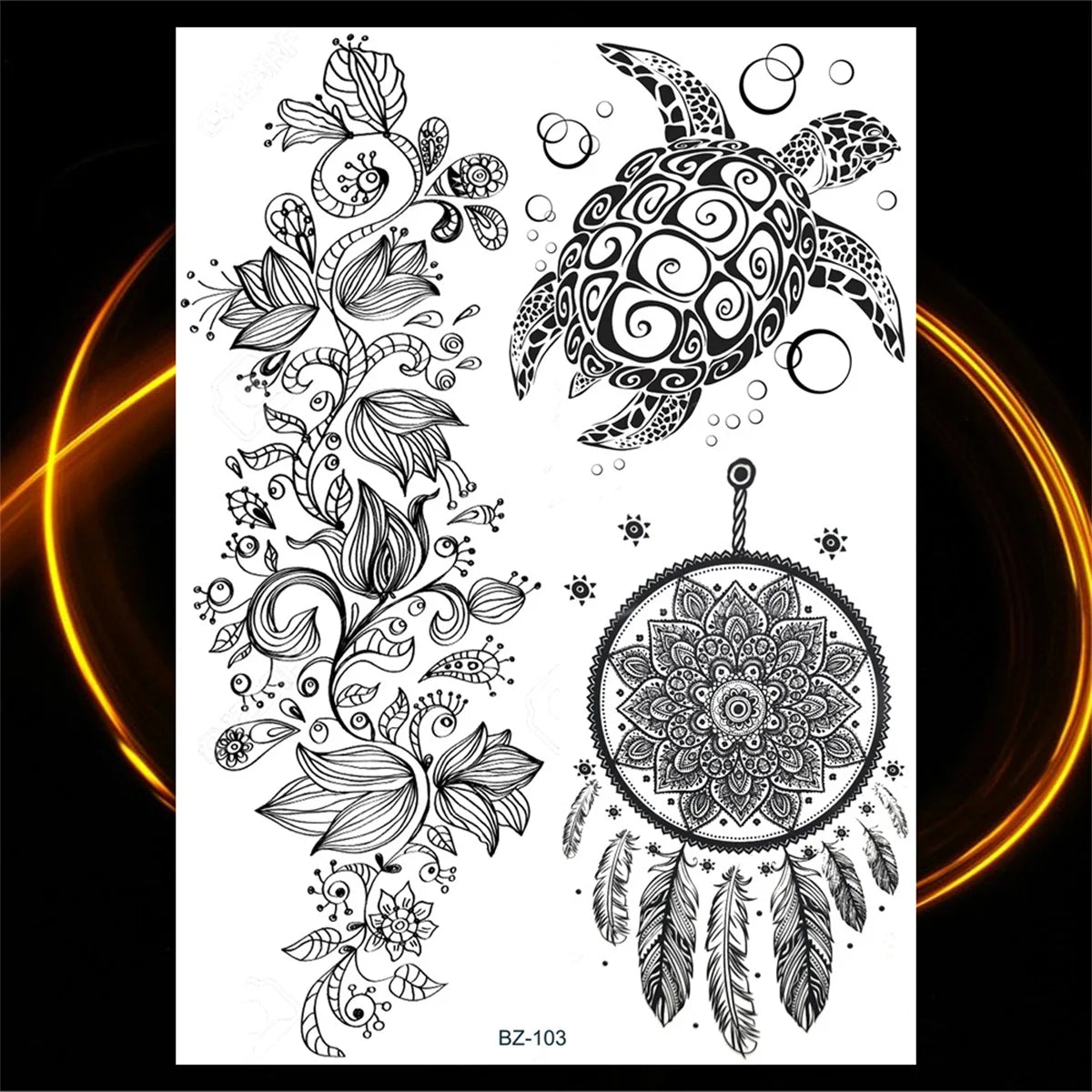 Dospita  -  Black Henna Lotus Pendant Temporary Tattoos For Women Adult DreamCatcher Elephant Fake Tattoo Body Art Underboob Tatoos