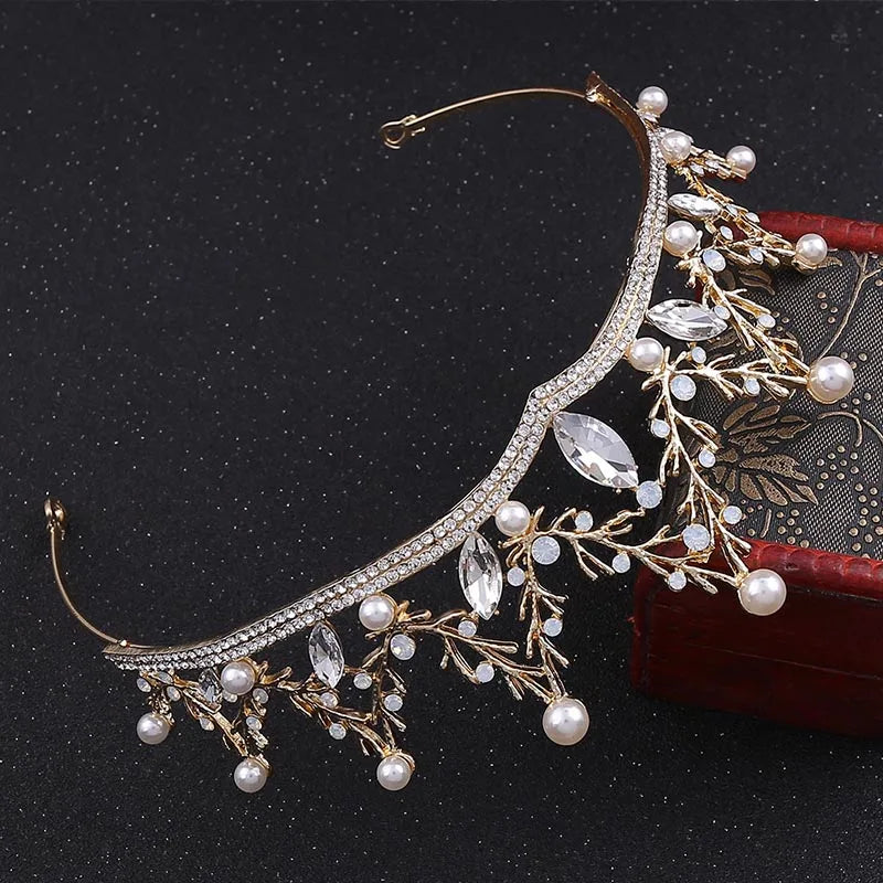 Dospita Baroque Royal Pricess Diadem Shining Crystal Simulated Pearls Tiaras Crown Wedding Hair Jewelry for Women Noiva Bride