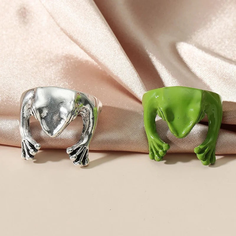 Dospita Korean Cute Green Frog Adjustable Finger Rings for Women Girls Teens Punk Fashion Frogs Toad Cool Ring Hiphop Animal Jewelry