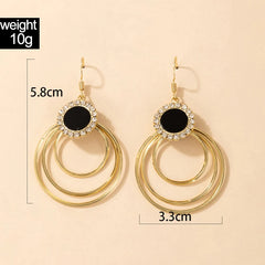 Dospita  Bohemia Circle Rhinestone Drop Earrings for Women Fashion Geometry Black Dripping Oil Girls Wedding Jewelry