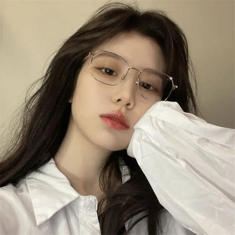 Dospita Retro Big Frame Glasses Women No Makeup Fashion Anti-blue Plain Glasses Men Contrasting Cute Decorative Computer Glasses