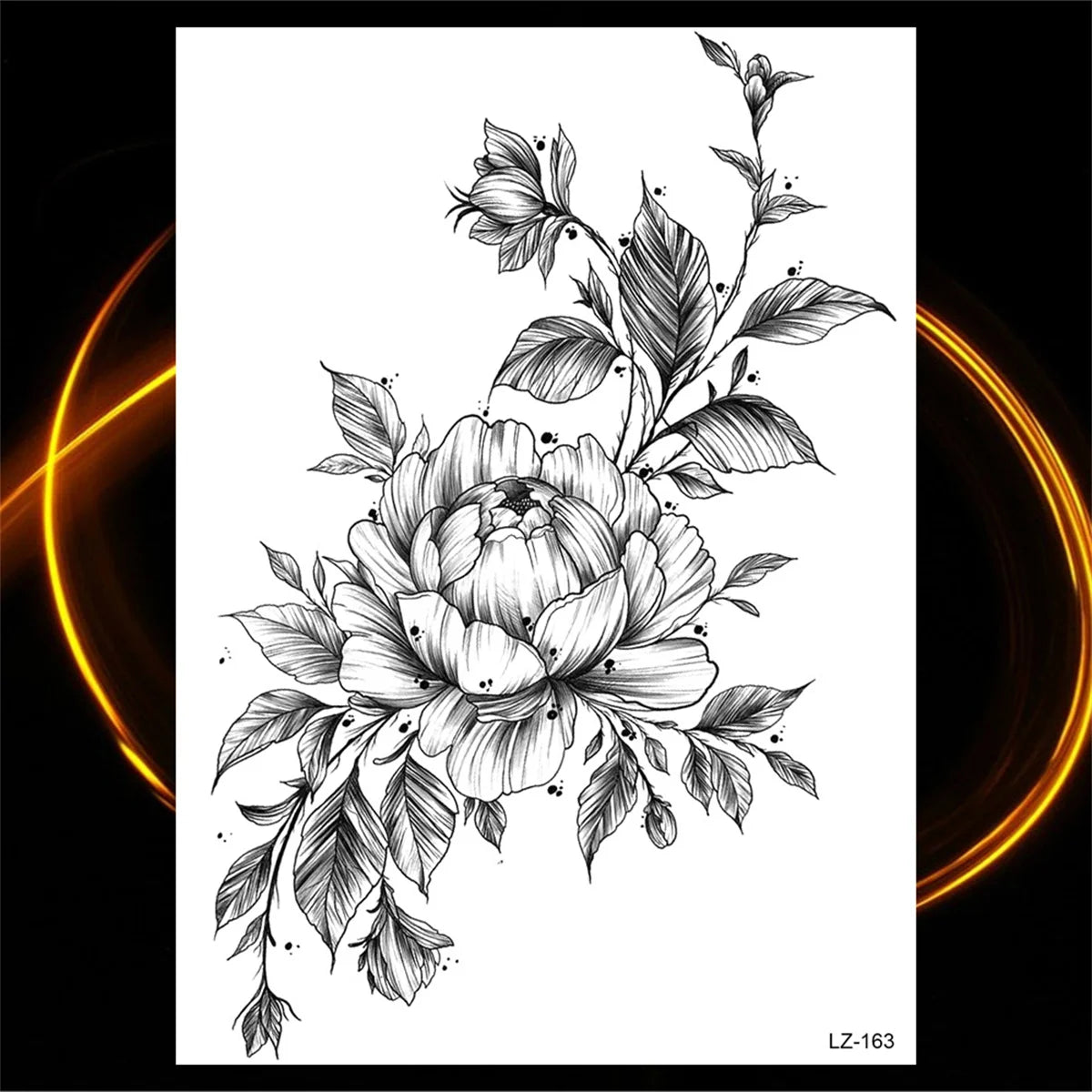 Dospita  -  3D Black Rose Flower Mandala Pendant Temporary Tattoos For Women Adult Lotus Peony Compass Fake Tattoo Sexy Thigh Washable Tatoo