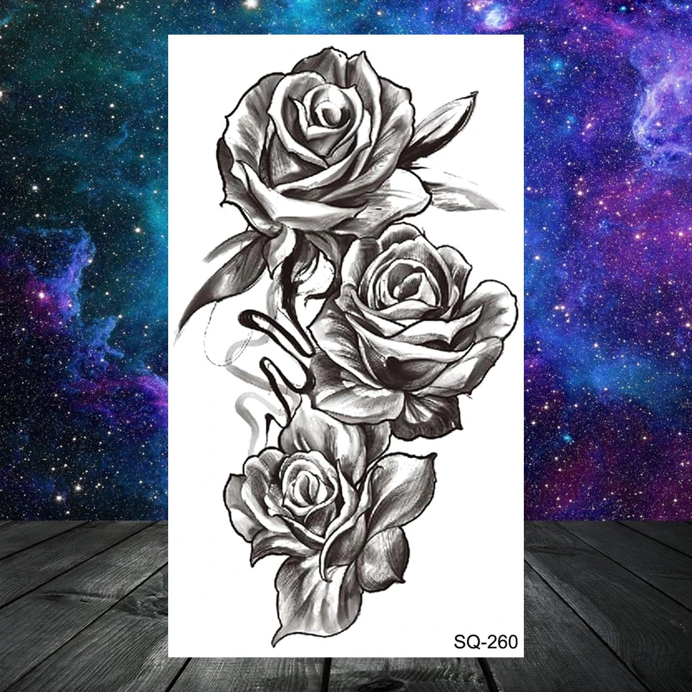 Dospita  -  3D Realistic Snake Moon Temporary Tattoos For Women Adult Men Kids Rose Flower Skull Wolf Fake Tattoo Neck Arm Hands Small Tatoo